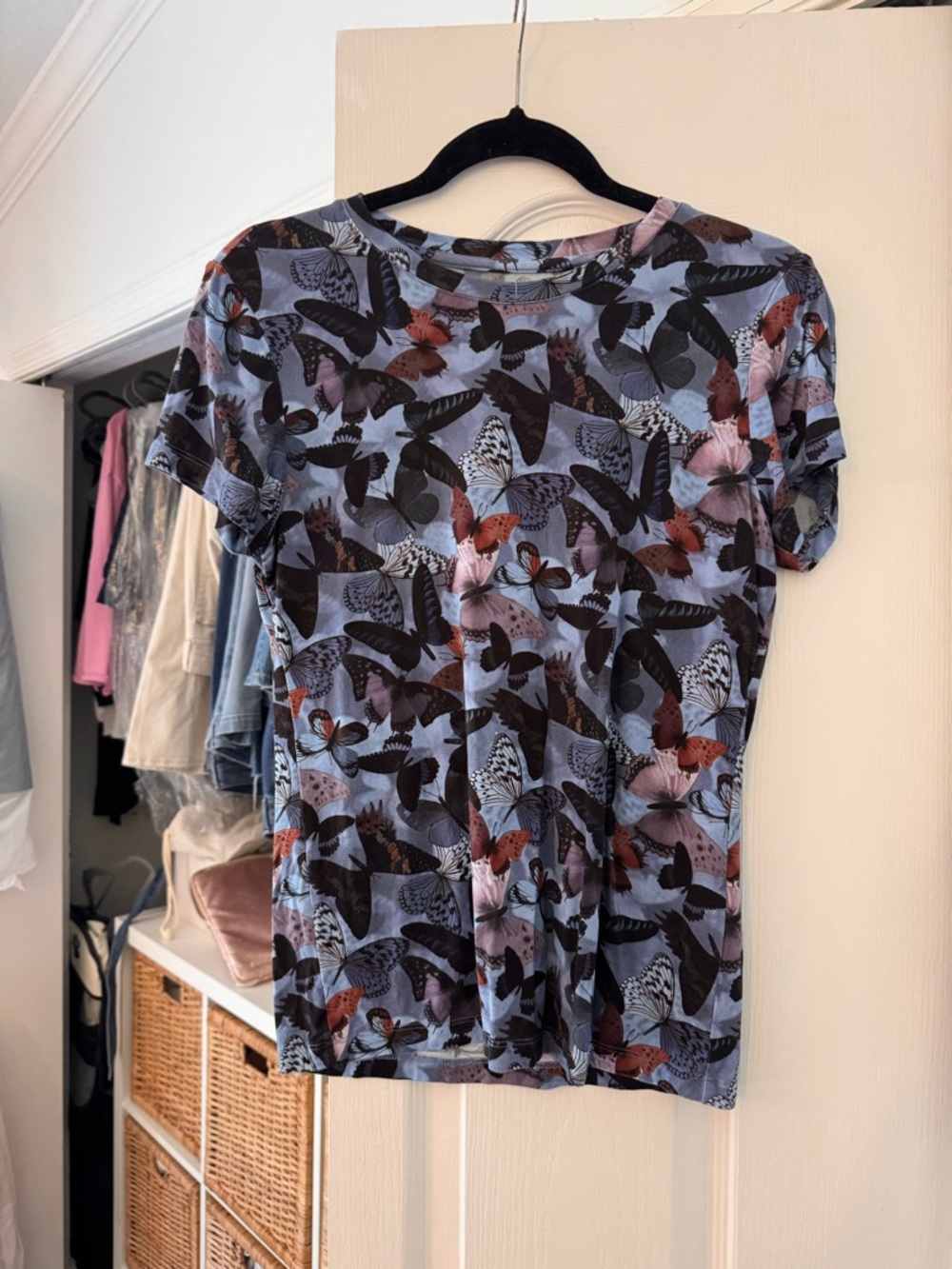L'AGENCE Blue Butterfly Print Top